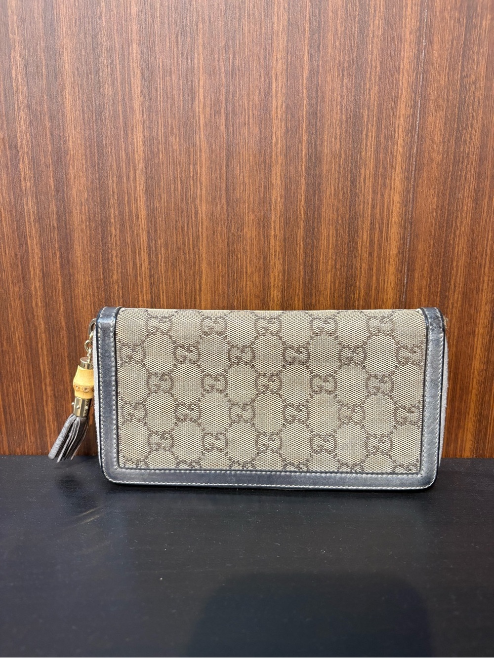 Gucci GG Supreme Bamboo Tassel Long Zip Around Wallet Vintage Continental Wallet